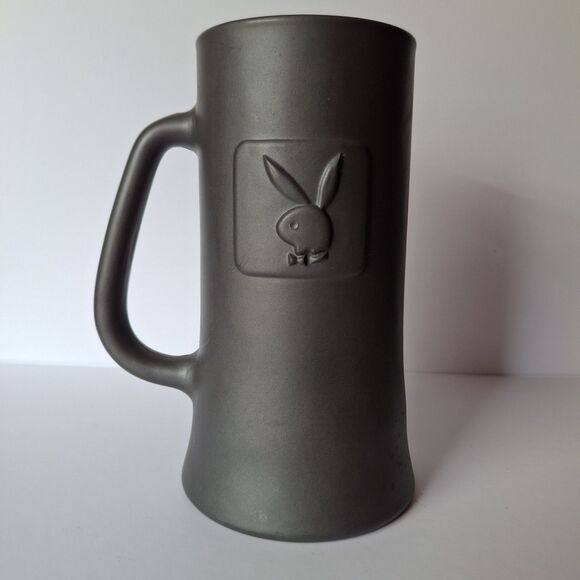 Vintage Playboy Club Beer Mug Embossed Matte Black Glass Bunny Logo Stein 1960 - Picture 1 of 6